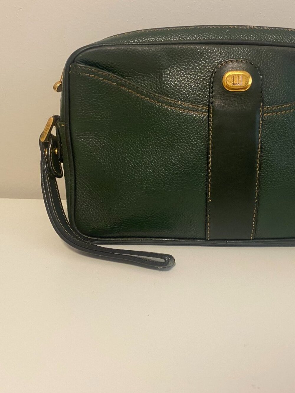 Dunhill Green Leather Clutch Bag Vintage Zip Top Organizer Travel Pouch/Wrislet - Picture 16 of 16